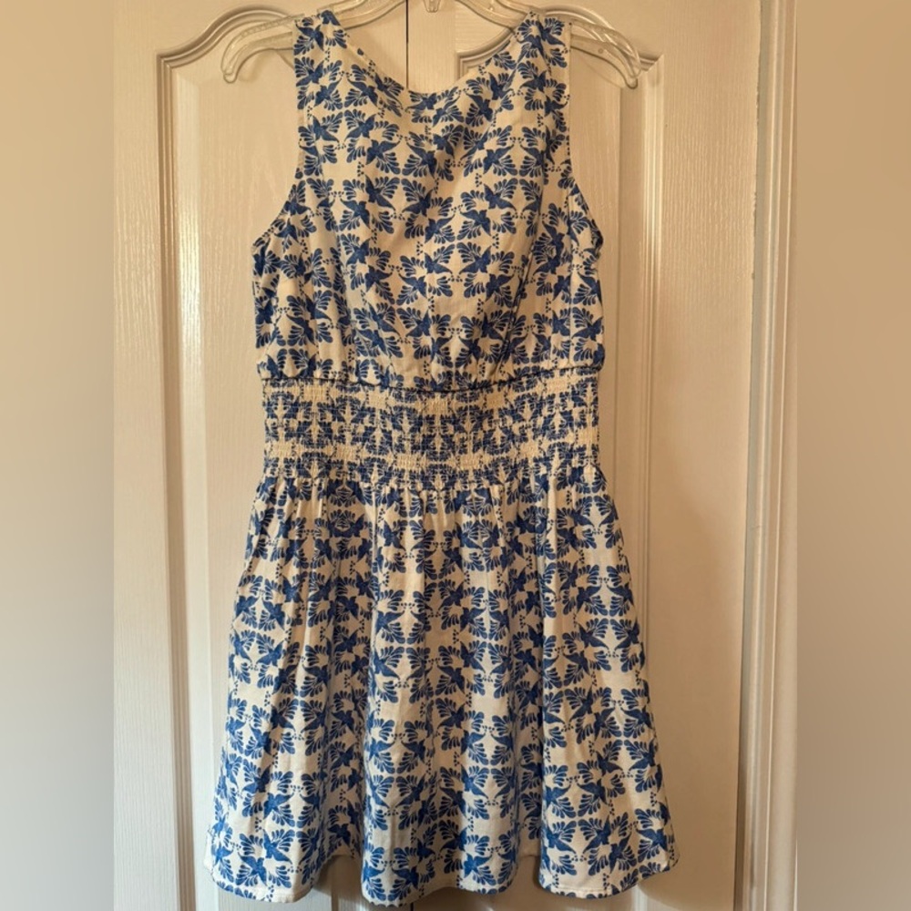 Floral Blue and White Sleeveless Dress